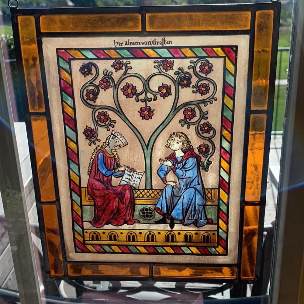 Vintage German Bernhardt Stained Glass Window Hanging Decor 🖼 great condition.